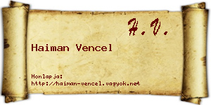 Haiman Vencel névjegykártya